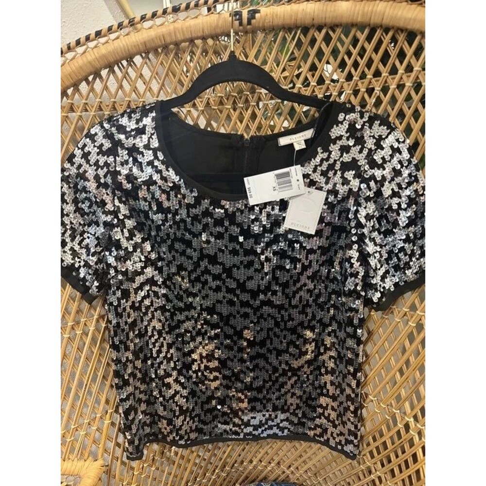 Black and silver Pleione sequin blouse XS